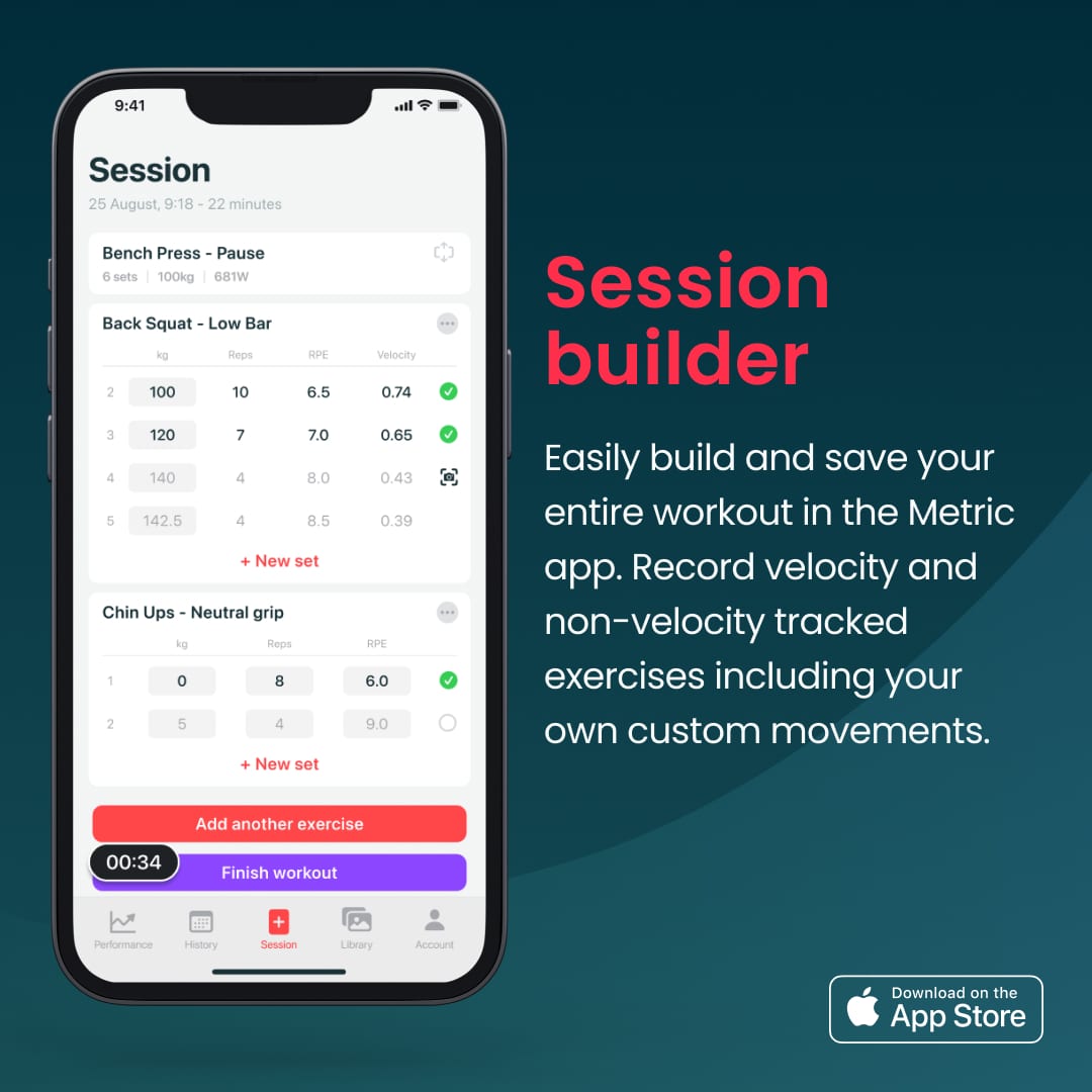 The Metric VBT workout builder and training diary app