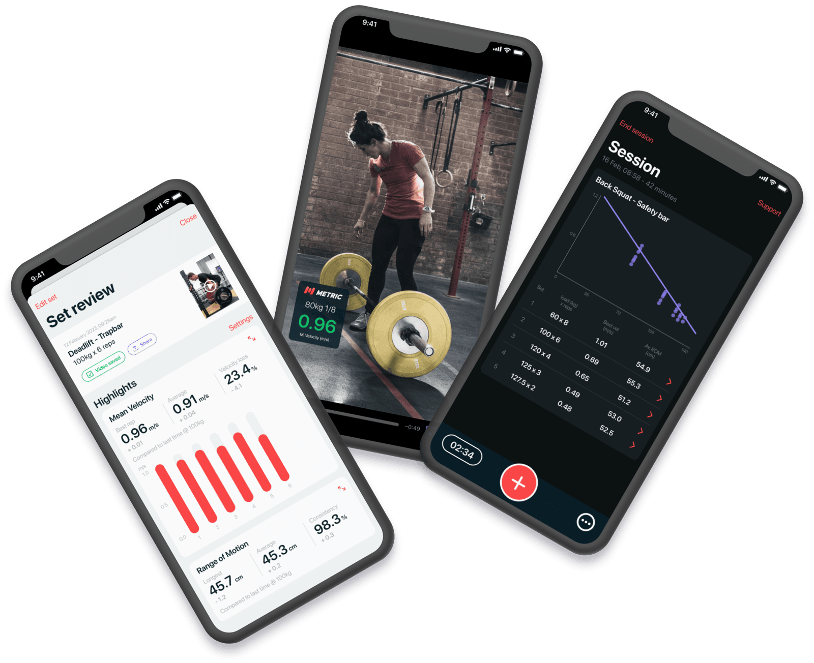Screenshots of the MetricVBT app