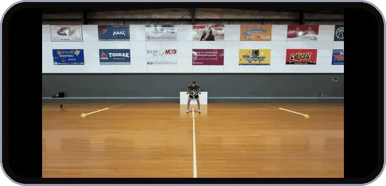 Metric Sprint on an iPhone timing a 5-10-5 Pro Agility test on an indoor court: live speed follows the athlete through both turns, with split times of 1.62 s and 4.02 s at the cones