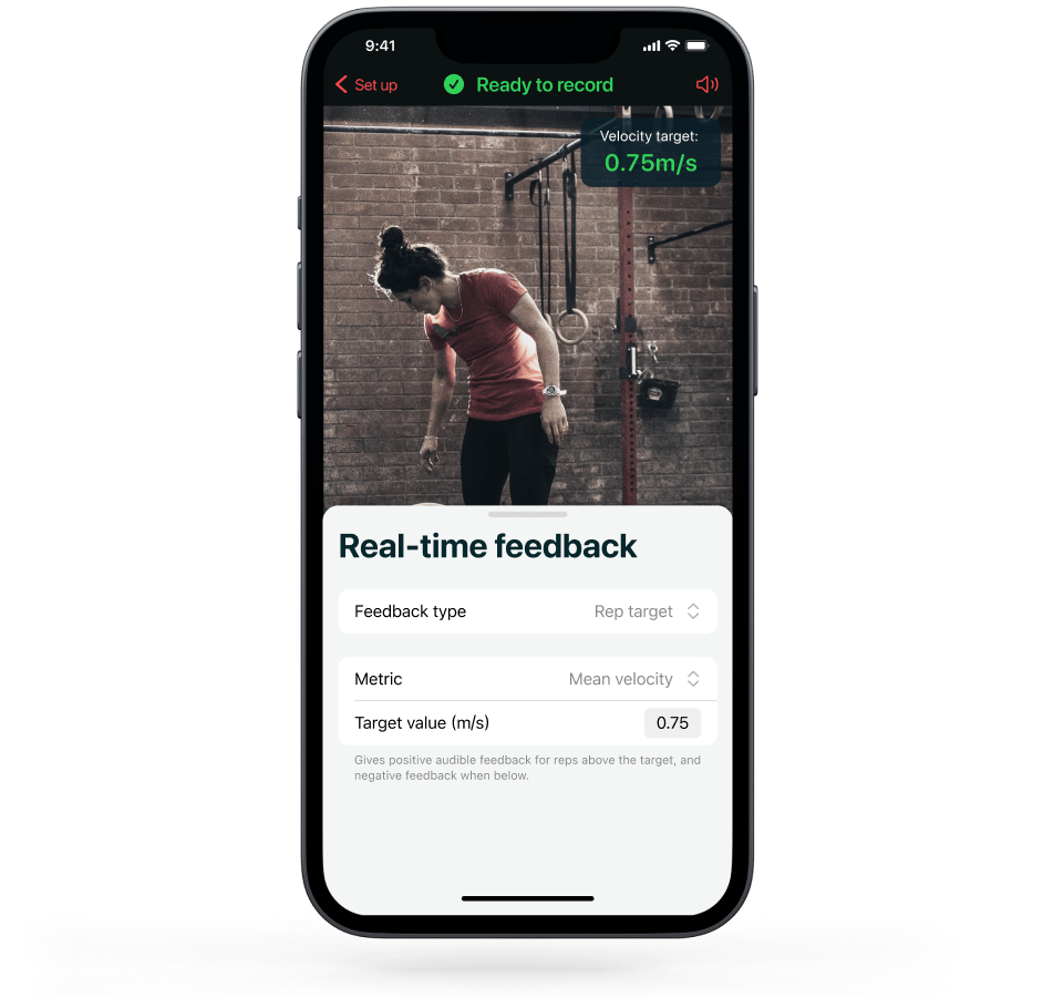 The real time velocity feedback feature in Metric VBT